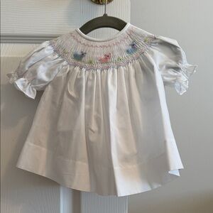 Elegant White Smocked Kids Dress and Bloomers